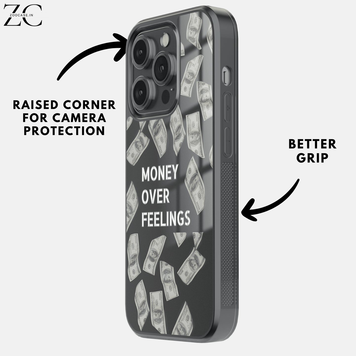 "Money Over Feelings" Glassback Case